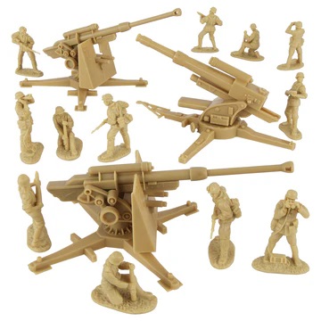 1/32 scale BMC CTS WW2 German 88mm Flak Artillery & Crews - 15pc Tan Army Men Accessories