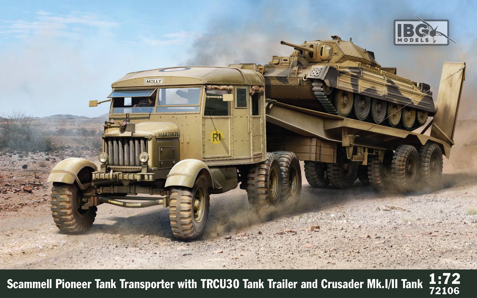 IBG 1/72 Model SCAMMELL PIONEER WITH TRCU30 TANK TRAILER AND CRUSADER MK.I/II TANK