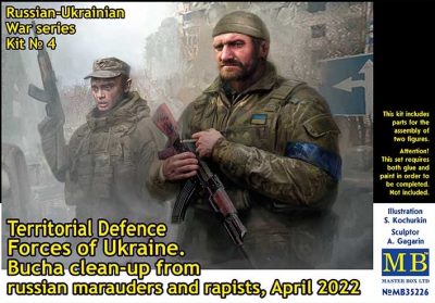 MASTERBOX 1/35 Figür Russian-Ukrainian War series Kit No 4. Territorial Defence Forces of Ukraine. Bucha clean-up from russian marauders and rapists, April 2022