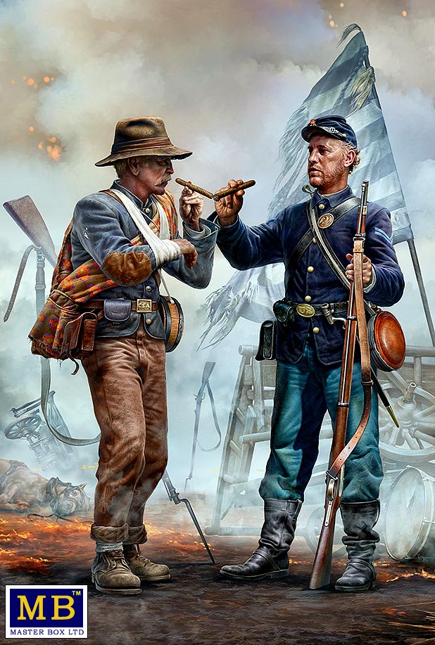 MASTER BOX figure"Ailenin Yeniden Birleşmesi - Kardeşler Yine Bir Araya Geldi. Savaşın Sonu - Konfederasyon ordusu Federal birliklere teslim oldu. Appomattox, Virginia, 9 Nisan 1865. Amerikan İç Savaşı serisi"